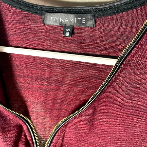 Used dynamite burgundy midi dress with black leather detail - Picture 2 of 3